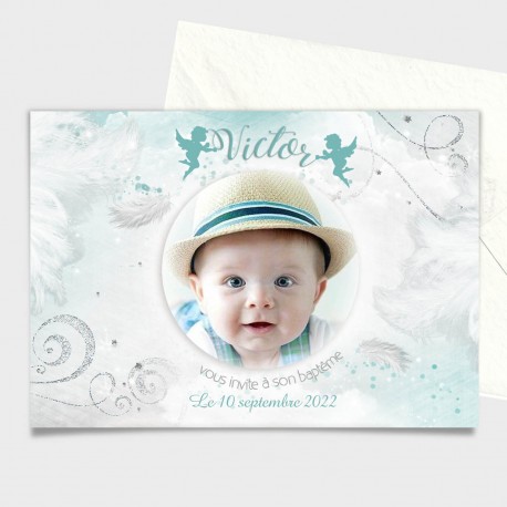 Faire-part baptême PETIT ANGE mint