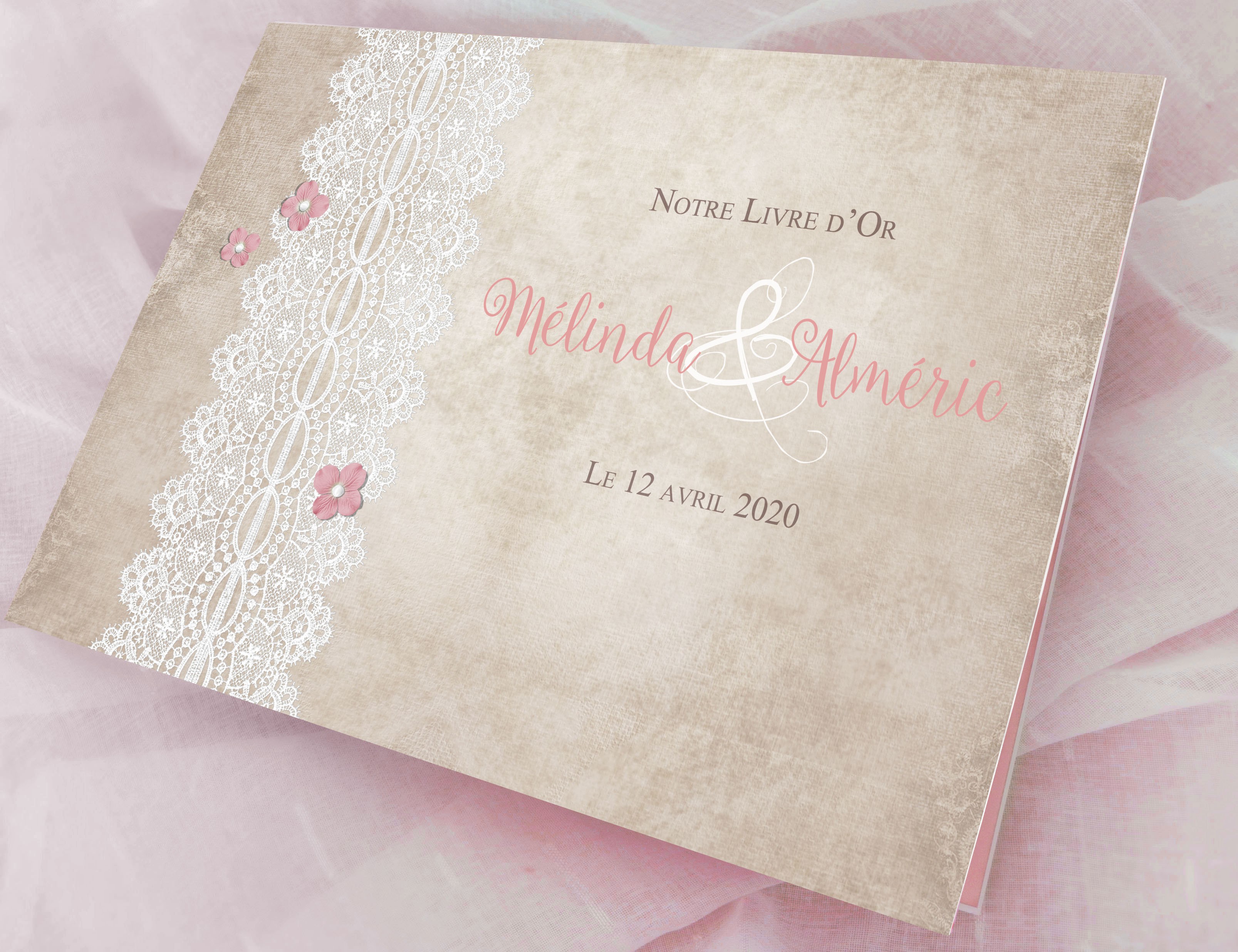 Livre d'or personnalisé mariage Handcrafted LIN gaufré livre avec rose 