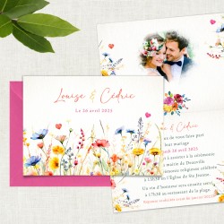 Faire-part mariage fleurs en couleur coloré COLORFULL