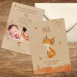 Faire-part naissance NOA kraft petit renard