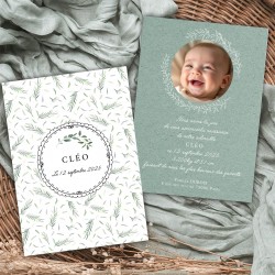 Faire-part naissance CLEO vert sauge floral