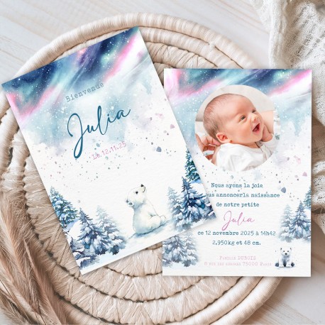 Faire-part naissance JULIA petit ours d'hiver
