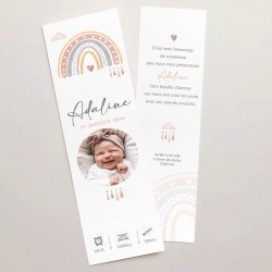 Faire-part naissance marque-page ADALINE arc-en-ciel